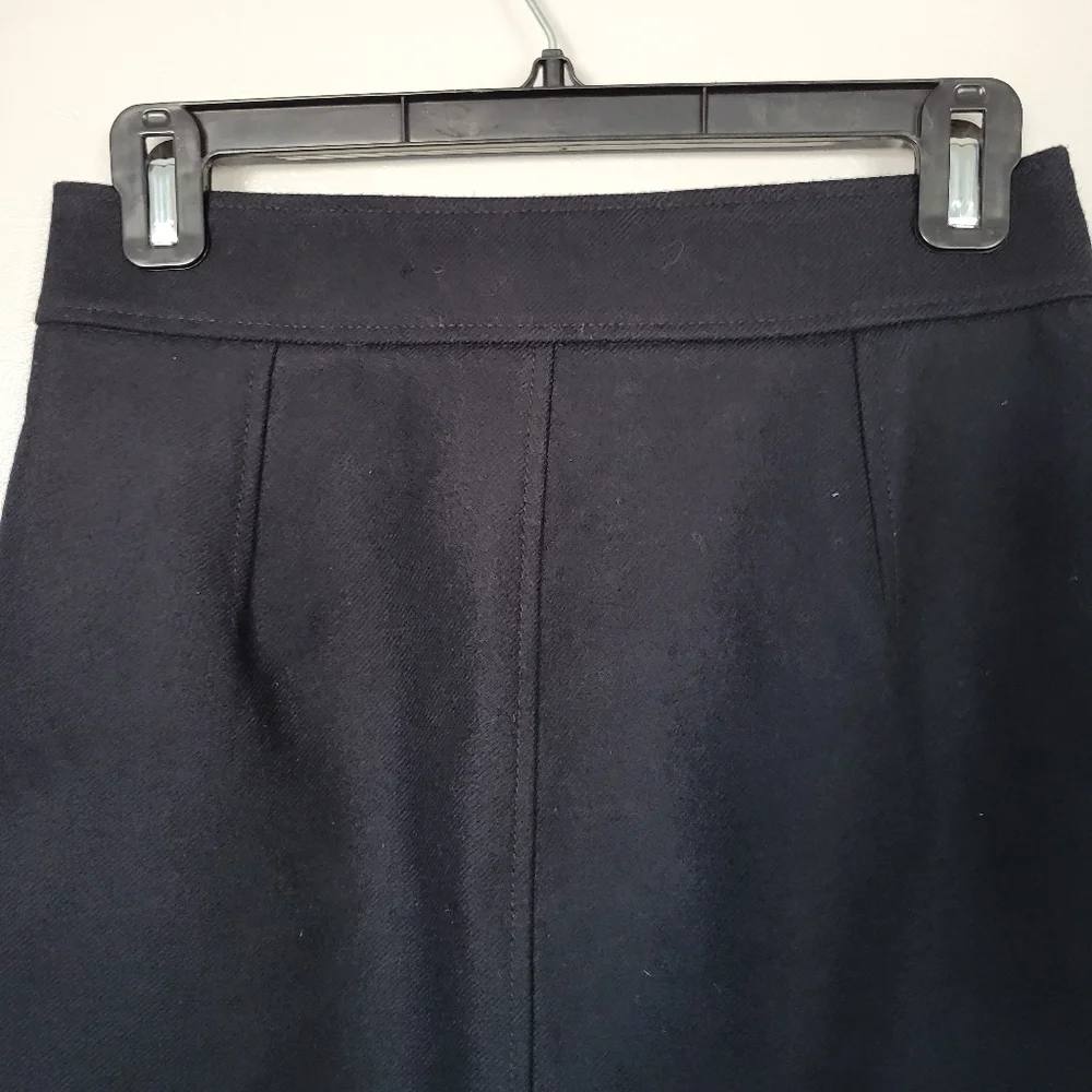 J.Crew 100% Wool Black Skirt Button Front Size 0 Winter Business Wear Workwear